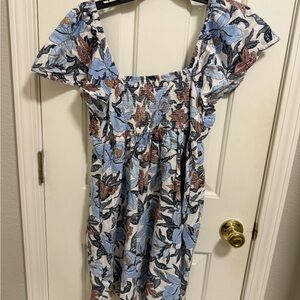 Old Navy Blue and Brown Floral Midi Dress